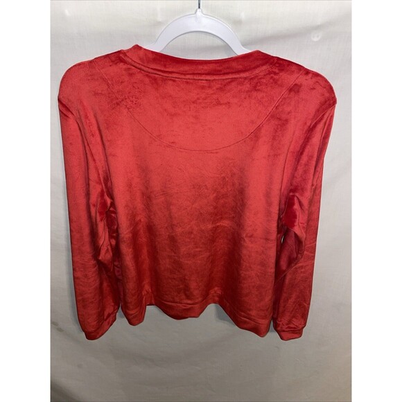 Juicy Couture Women’s Velour Light Sweater Size Large Red Spell Out Going Out - Picture 8 of 12